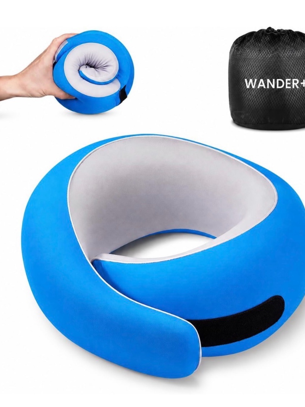 Wander Blue & Light Gray Travel Neck Pillow with Carry Pouch